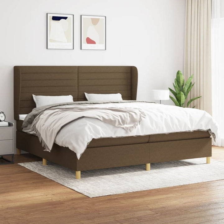 kontinentalseng med madras 200x200 cm stof mørkebrun