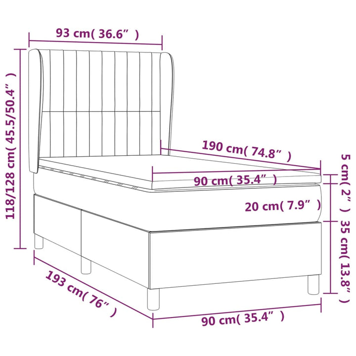 kontinentalseng med madras 90x190 cm stof cremefarvet