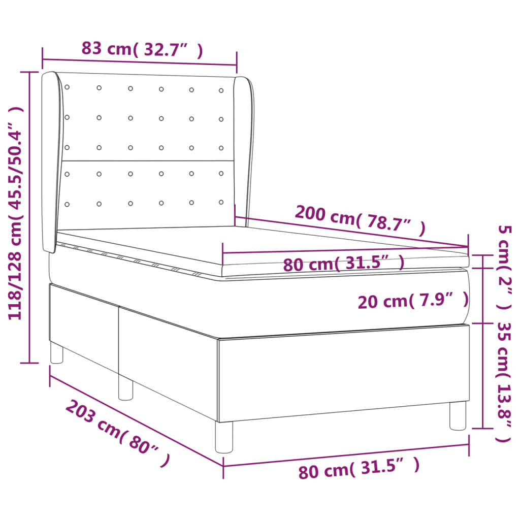 kontinentalseng med madras 80x200 cm stof cremefarvet