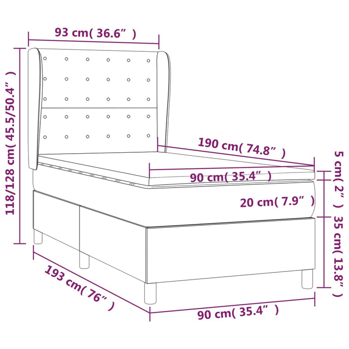 kontinentalseng med madras 90x190 cm stof cremefarvet