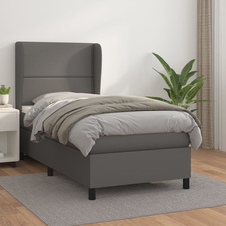 kontinentalseng med madras 90x190 cm kunstlæder grå