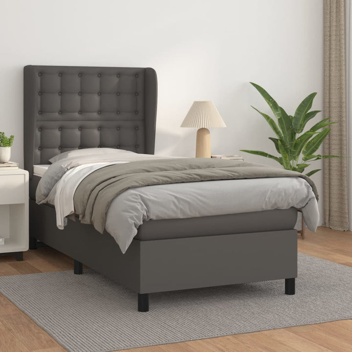 kontinentalseng med madras 90x190 cm kunstlæder grå