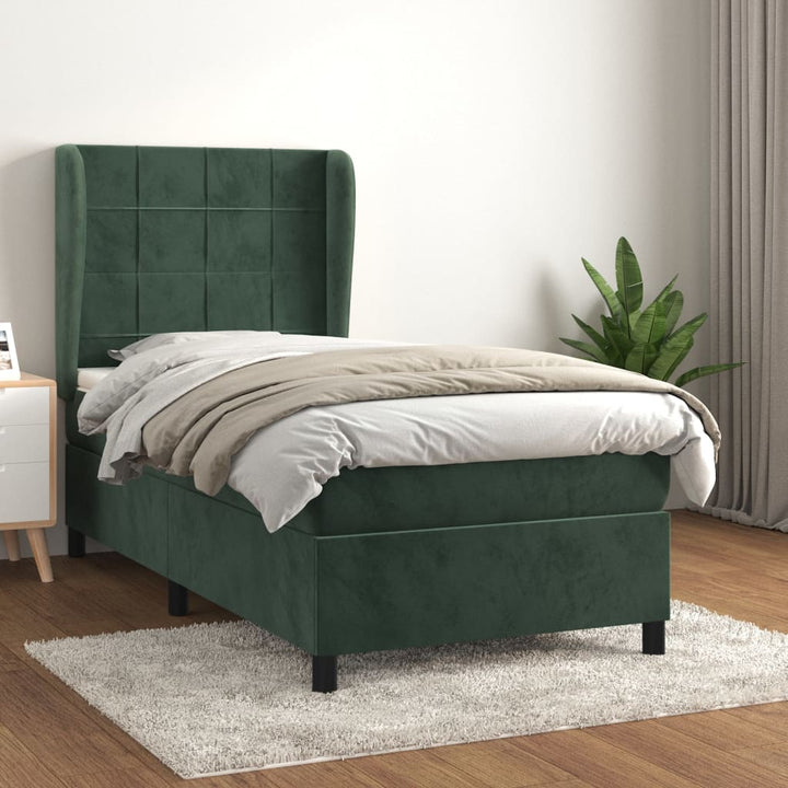 kontinentalseng med madras 90x190 cm fløjl mørkegrøn