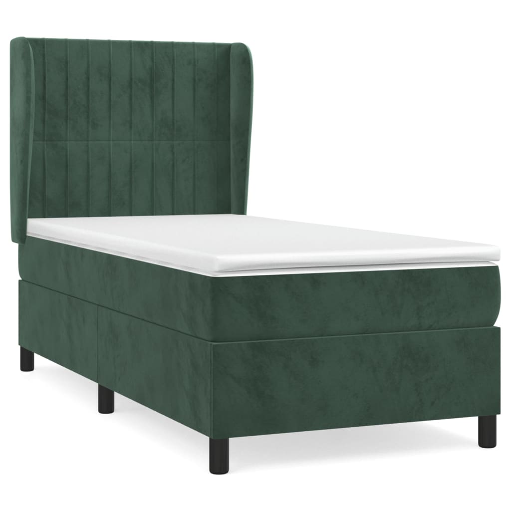 kontinentalseng med madras 90x190 cm fløjl mørkegrøn