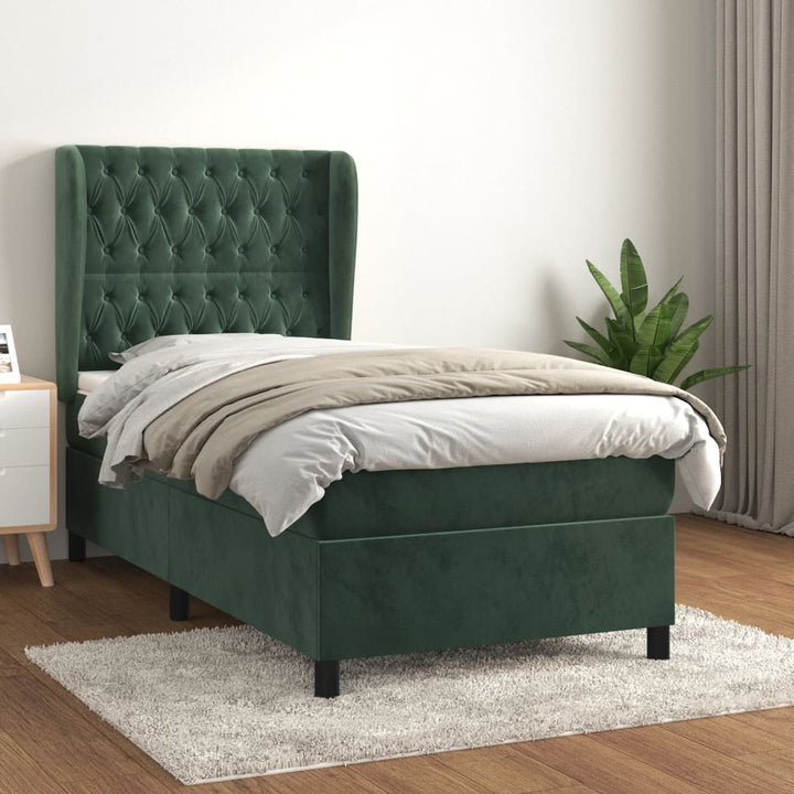 kontinentalseng med madras 90x190 cm fløjl mørkegrøn