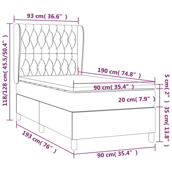kontinentalseng med madras 90x190 cm fløjl mørkeblå