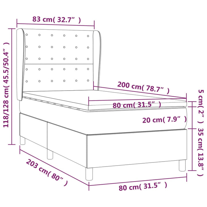 kontinentalseng med madras 80x200 cm fløjl mørkegrå