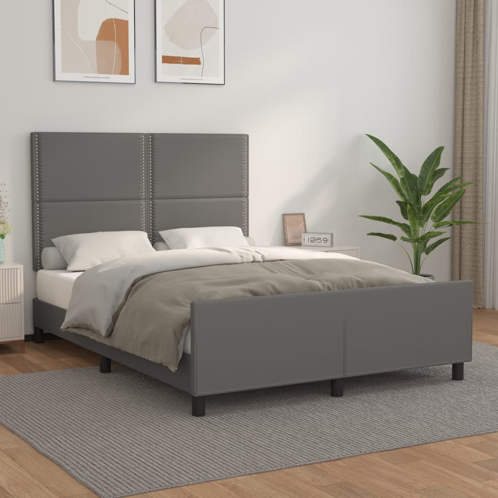 sengeramme med sengegavl 140x200 cm kunstlæder grå