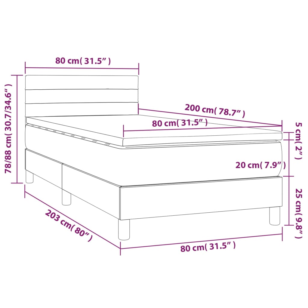 kontinentalseng med madras 80x200 cm stof mørkegrå