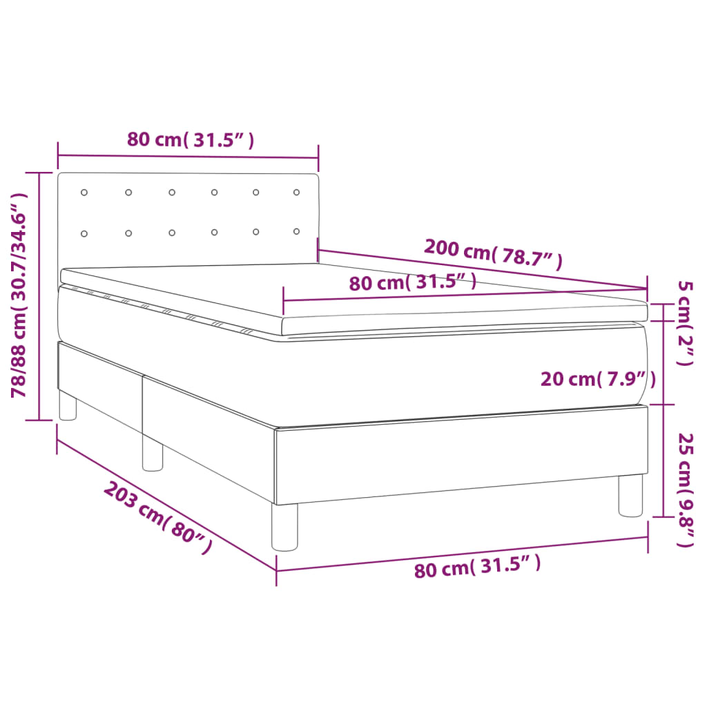 kontinentalseng med madras 80x200 cm stof mørkegrå