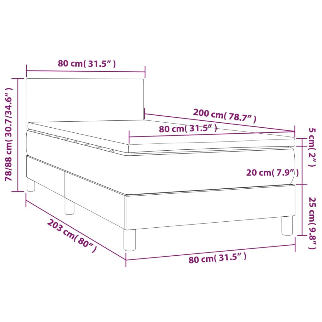 kontinentalseng med madras 80x200 cm stof mørkegrå