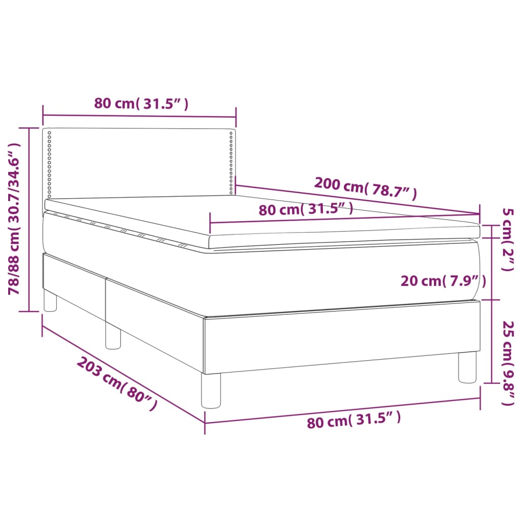 kontinentalseng med madras 80x200 cm stof mørkegrå