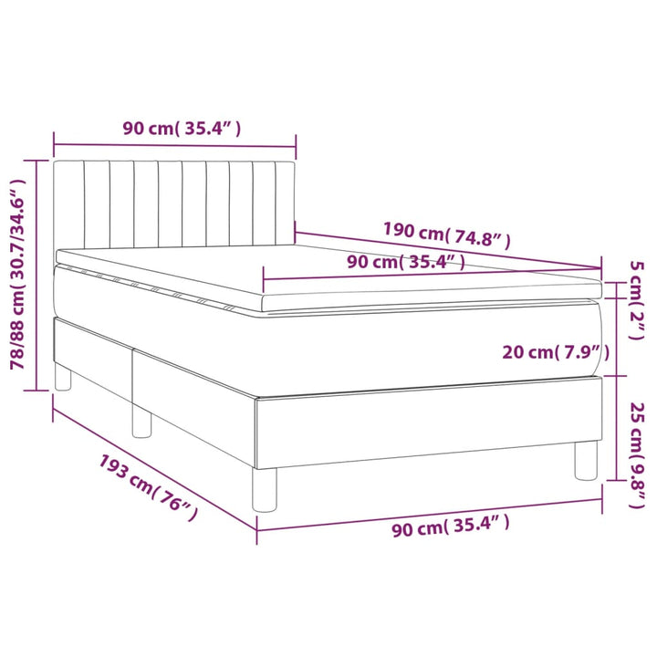 kontinentalseng med madras 90x190 cm stof cremefarvet