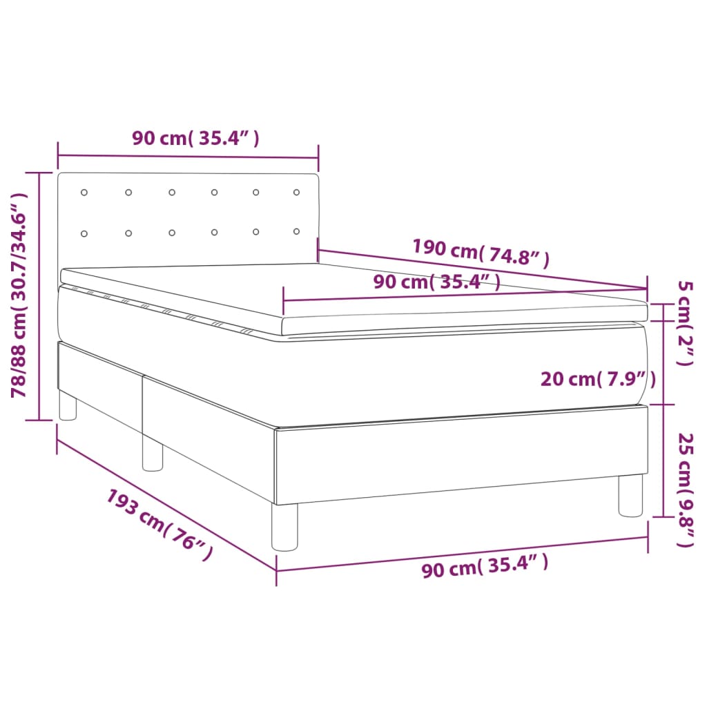 kontinentalseng med madras 90x190 cm stof cremefarvet