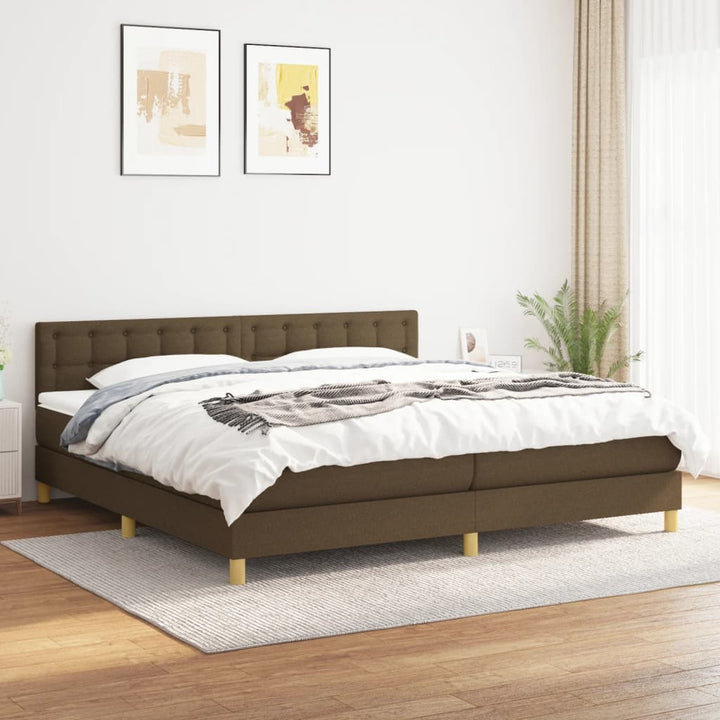 kontinentalseng med madras 200x200 cm stof mørkebrun