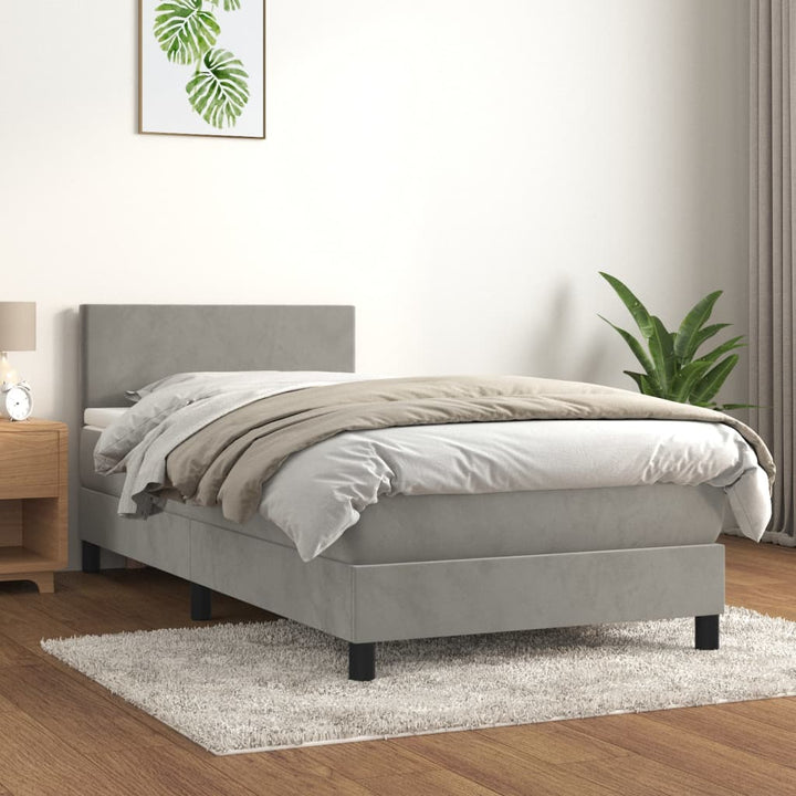 kontinentalseng med madras 90x190 cm fløjl lysegrå