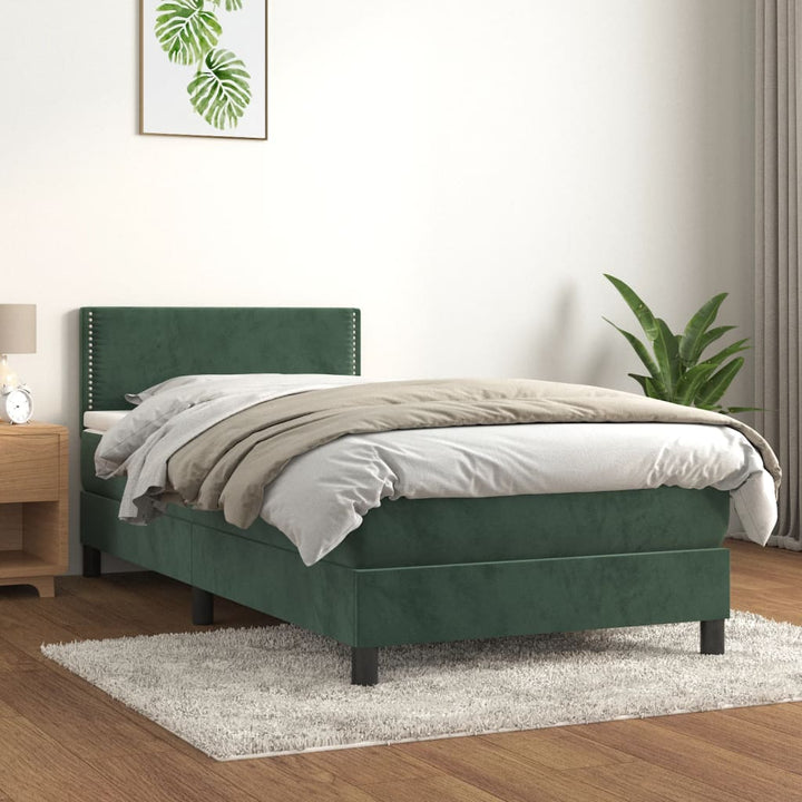 kontinentalseng med madras 80x200 cm fløjl mørkegrøn