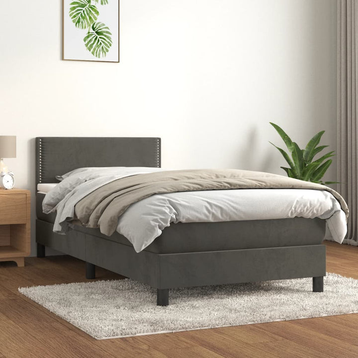 kontinentalseng med madras 90x190 cm fløjl mørkegrå