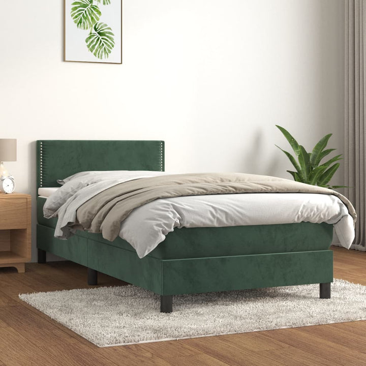 kontinentalseng med madras 90x190 cm fløjl mørkegrøn