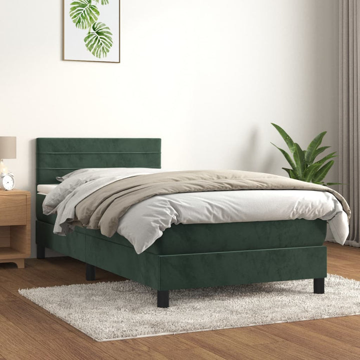 kontinentalseng med madras 80x200 cm fløjl mørkegrøn