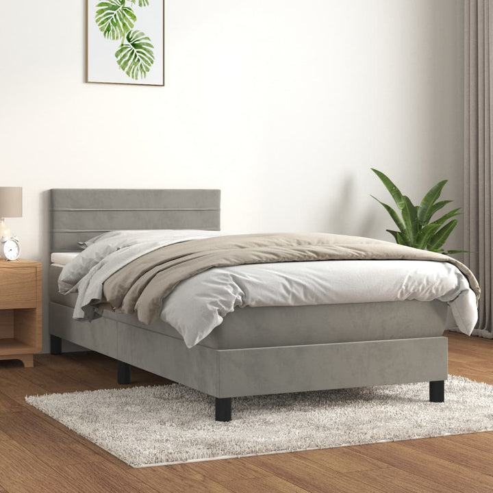 kontinentalseng med madras 90x190 cm fløjl lysegrå