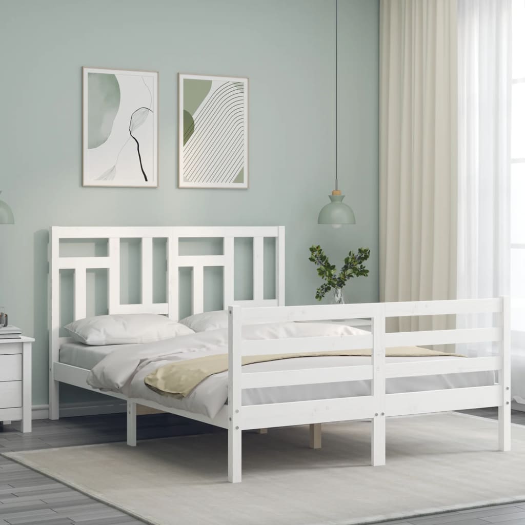 sengeramme med sengegavl 140x200 cm massivt træ hvid
