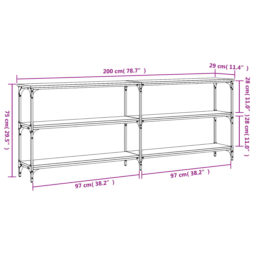 konsolbord Sonoma eg 200x29x75 cm konstrueret træ