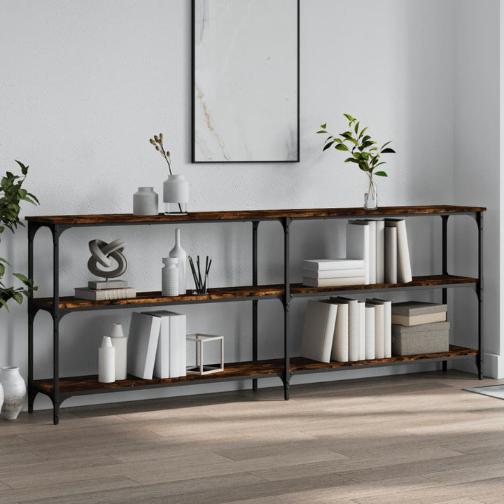 konsolbord 200x29x75 cm konstrueret træ røget egetræsfarve