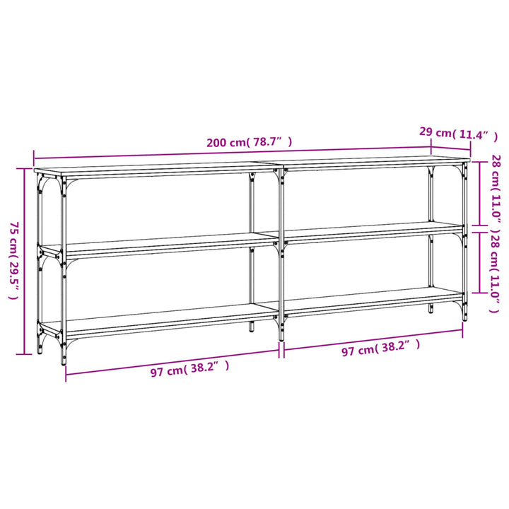 konsolbord 200x29x75 cm konstrueret træ grå sonoma-eg