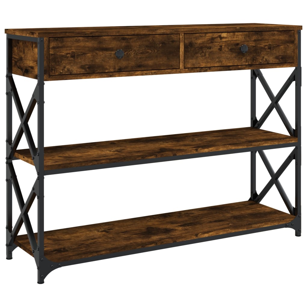 konsolbord 100x28x75 cm konstrueret træ røget egetræsfarve