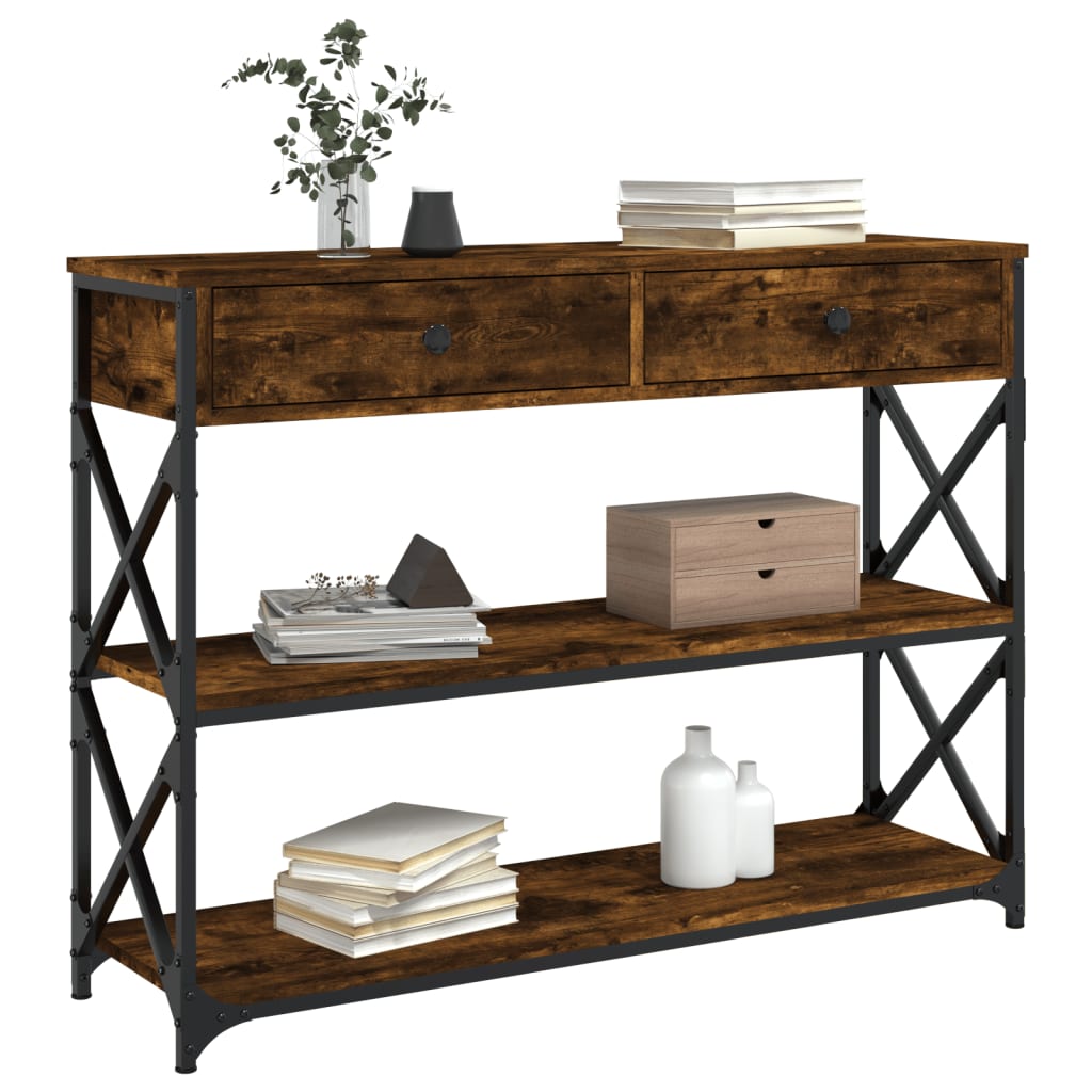 konsolbord 100x28x75 cm konstrueret træ røget egetræsfarve