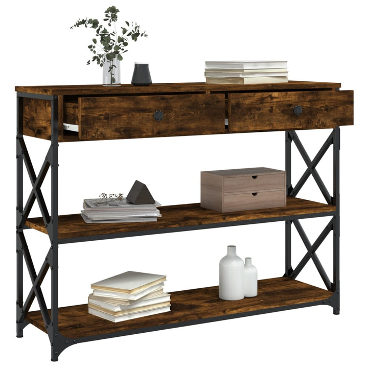 konsolbord 100x28x75 cm konstrueret træ røget egetræsfarve