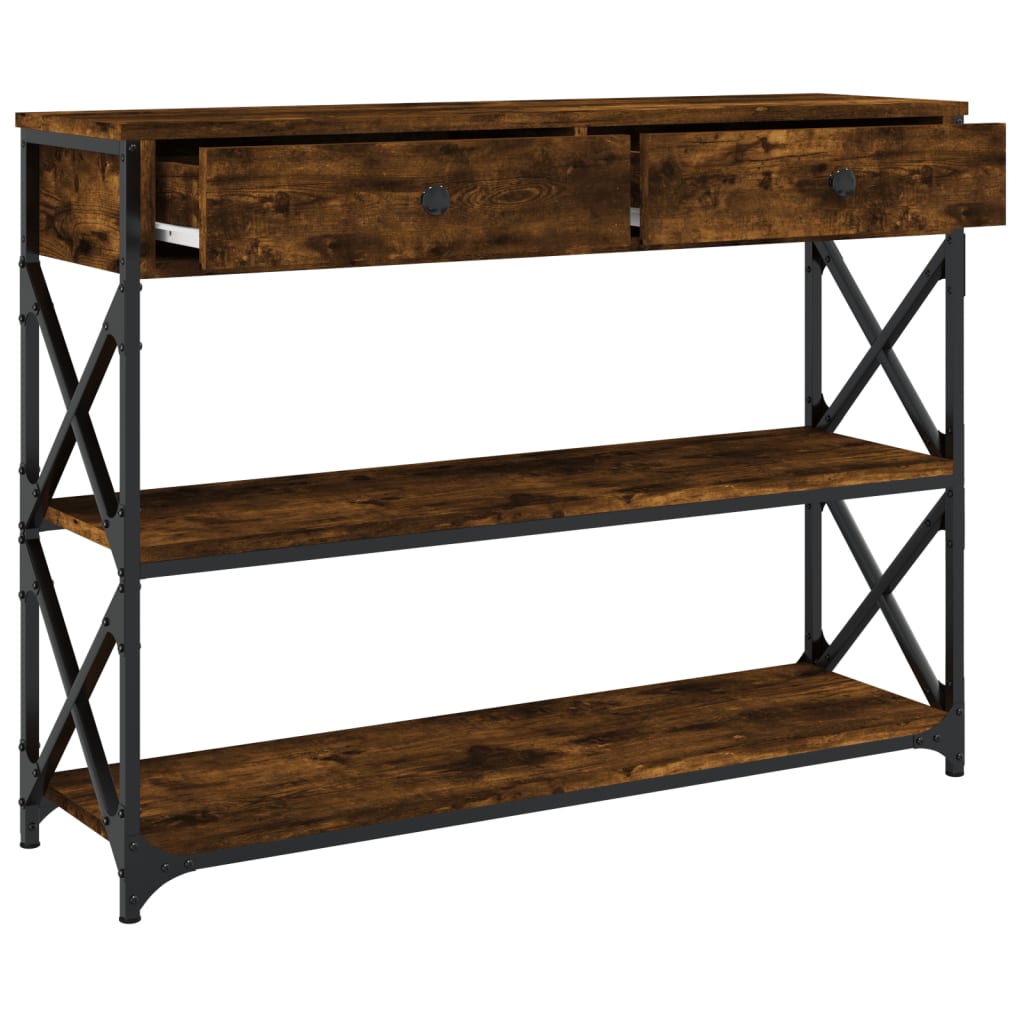 konsolbord 100x28x75 cm konstrueret træ røget egetræsfarve