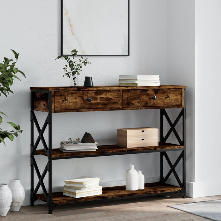 konsolbord 100x28x75 cm konstrueret træ røget egetræsfarve