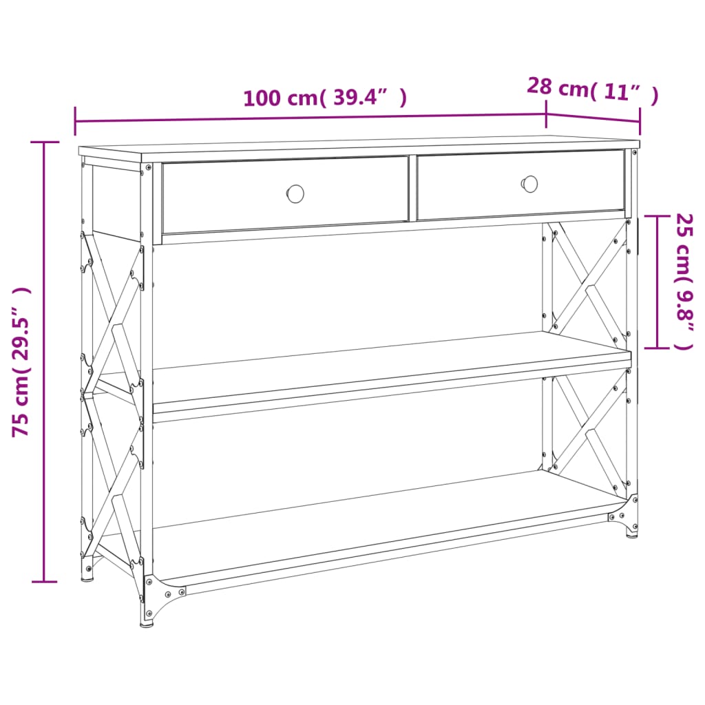 konsolbord 100x28x75 cm konstrueret træ grå sonoma-eg