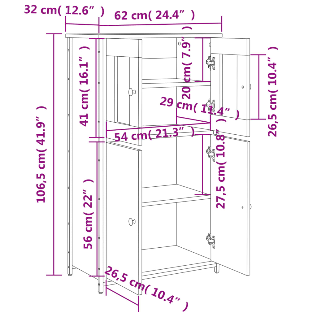 skab 62x32x106,5 cm konstrueret træ røget egetræsfarve