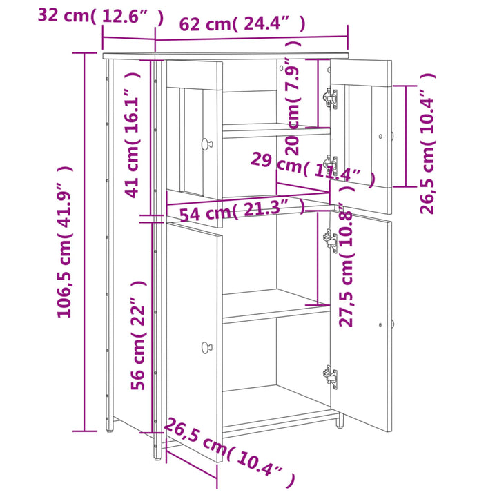 skab 62x32x106,5 cm konstrueret træ røget egetræsfarve