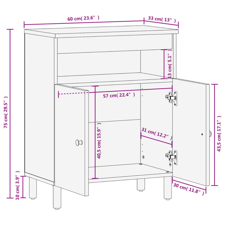 skab 60x33x75 cm massivt mangotræ sort