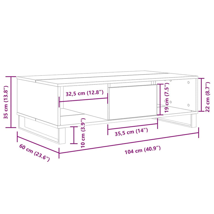 sofabord 104x60x35 cm konstrueret træ hvid