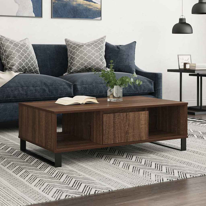 sofabord 104x60x35 cm konstrueret træ brun egetræsfarve