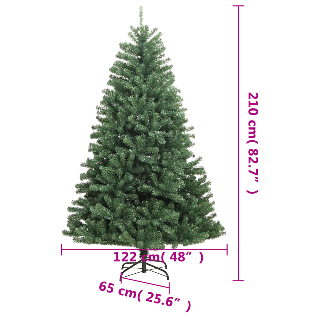 kunstigt juletræ med juletræsfod 210 cm hængslet grøn