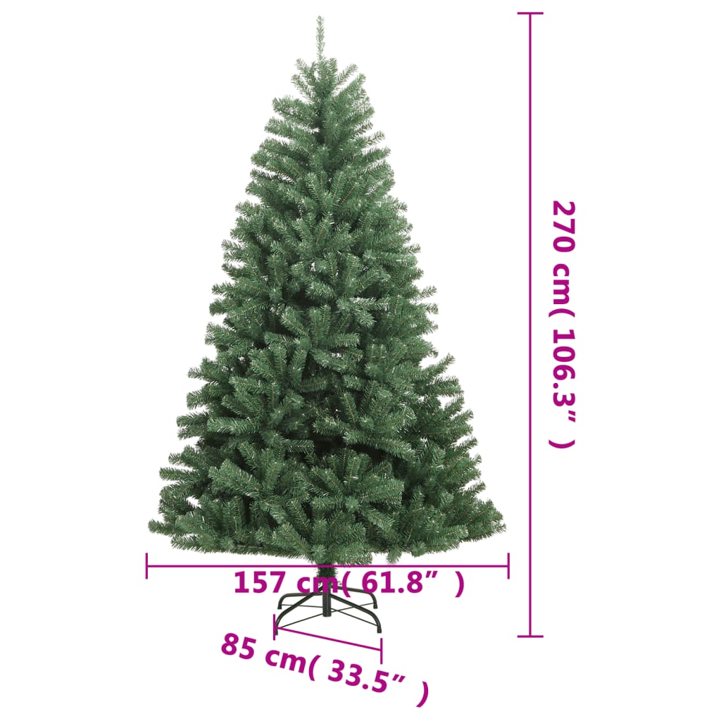 kunstigt juletræ med juletræsfod 270 cm hængslet grøn