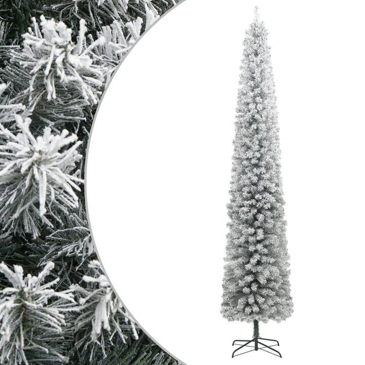 smalt juletræ med juletræsfod og sne 300 cm PVC