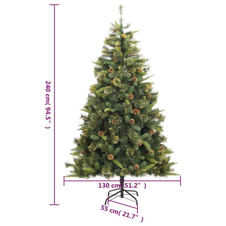 kunstigt juletræ med grankogler 240 cm hængslet