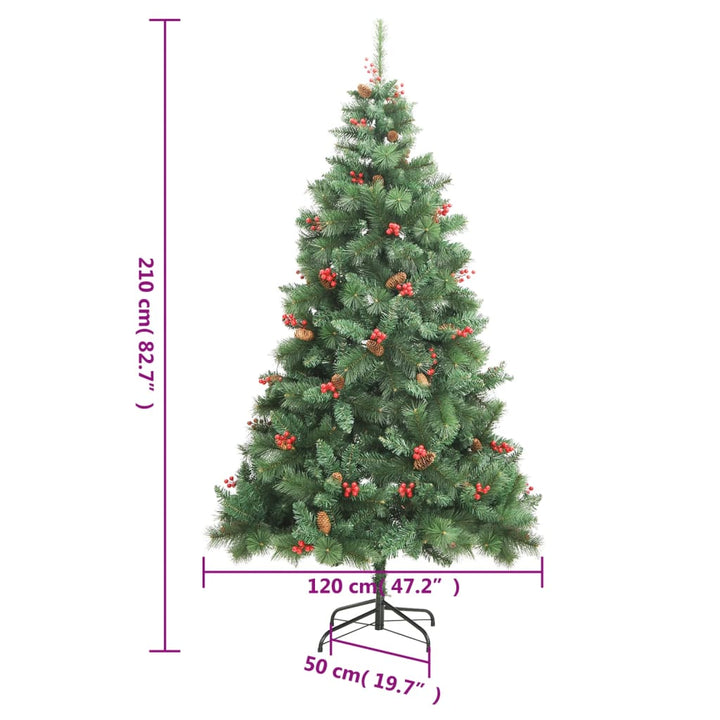kunstigt juletræ med grankogler og bær 210 cm hængslet
