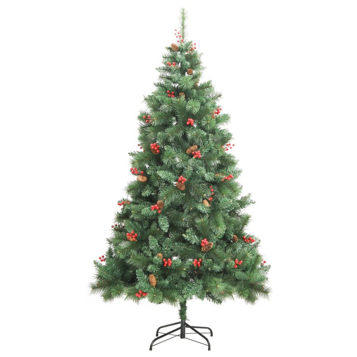 kunstigt juletræ med grankogler og bær 240 cm hængslet