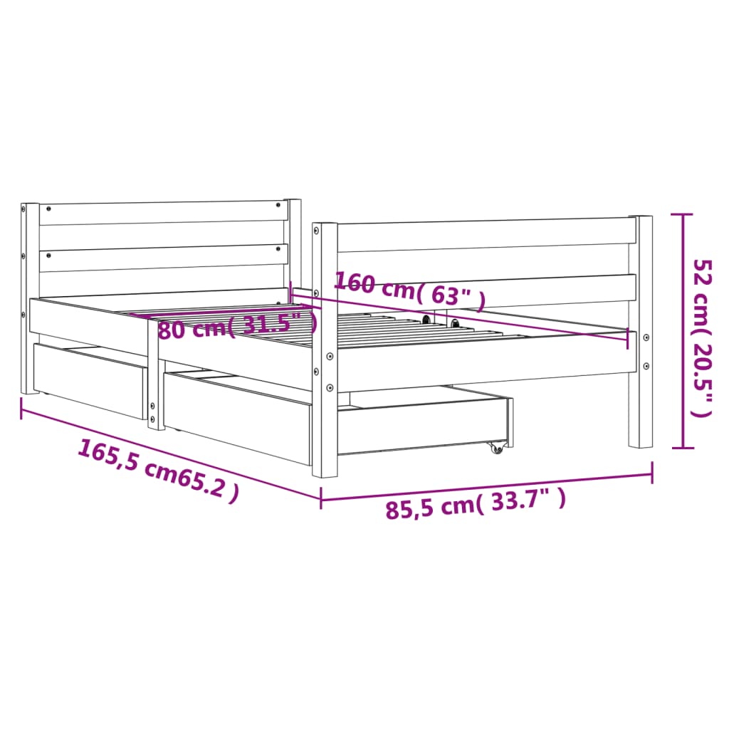 sengeramme til juniorseng 80x160 cm massivt fyrretræ