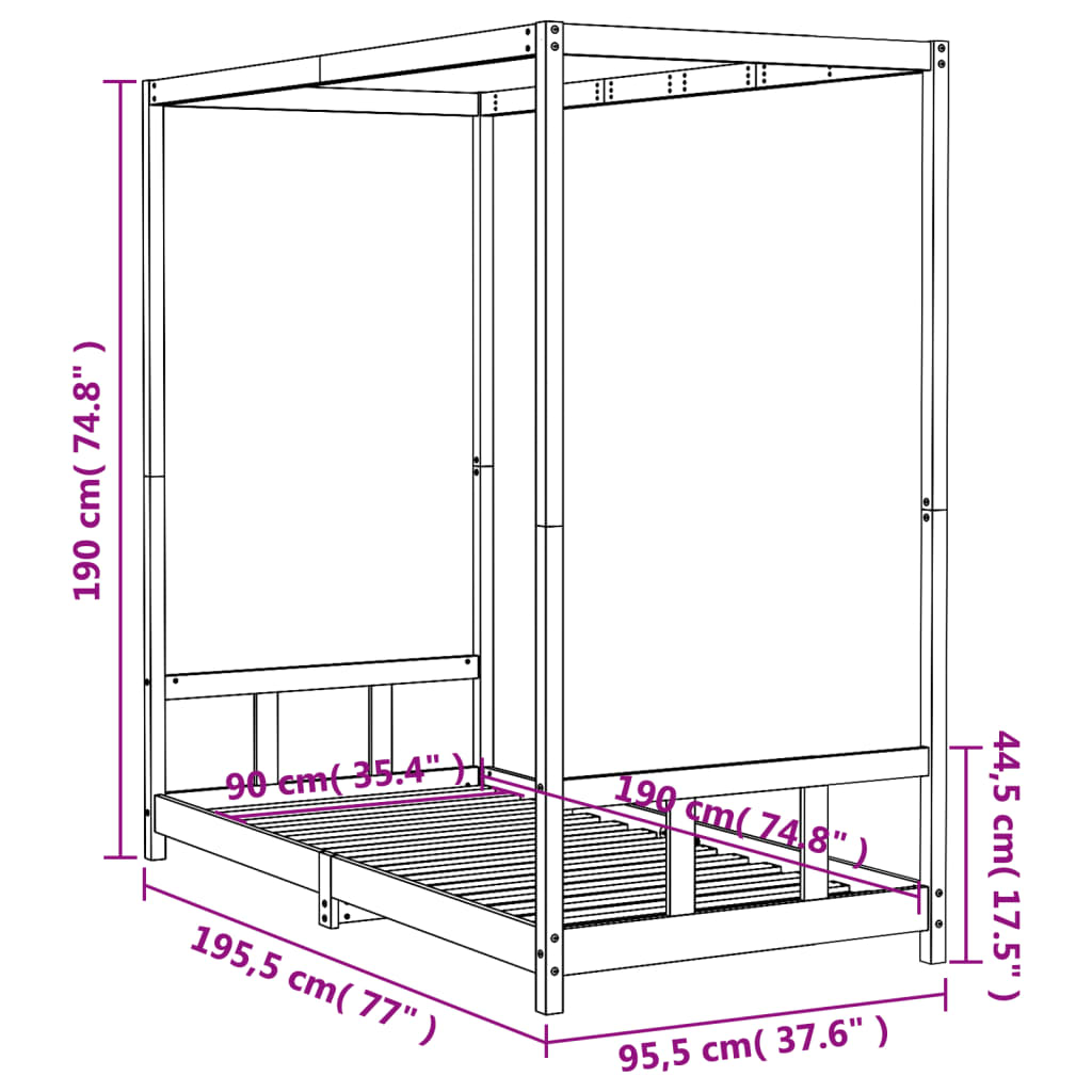 sengeramme til juniorseng 90x190 cm massivt fyrretræ