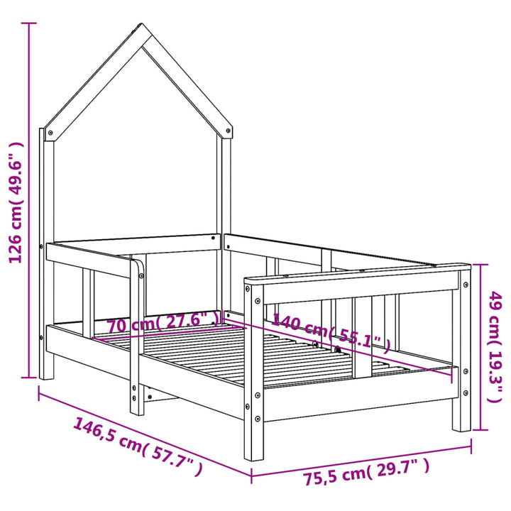 sengeramme til juniorseng 70x140 cm massivt fyrretræ hvid