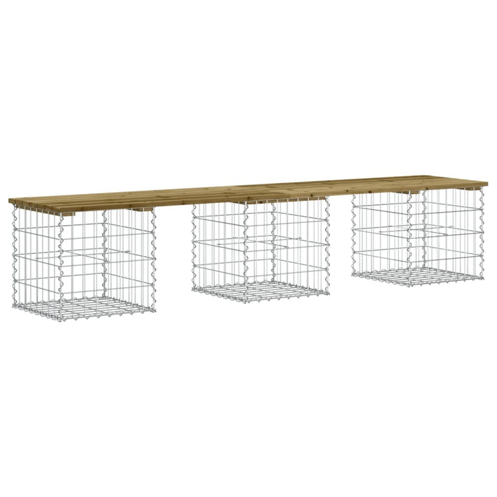 havebænk med gabiondesign 203x44x42 cm imprægneret fyrretræ